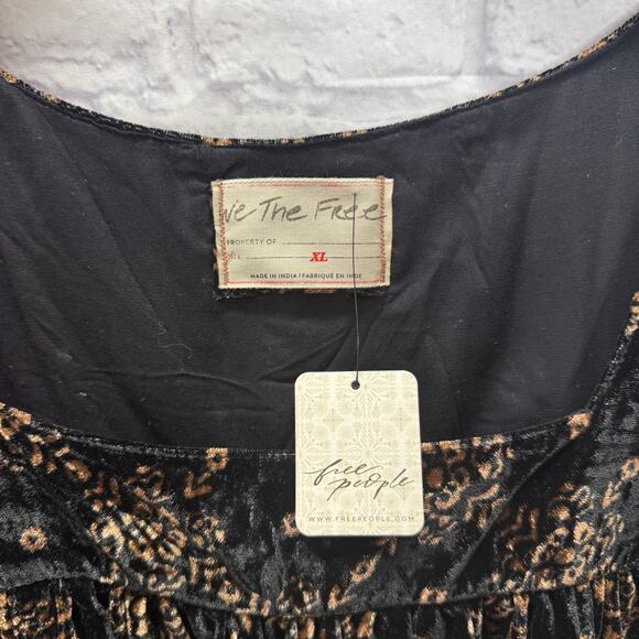 Free People We the Free Summer Camp Velvet Tunic Dress Size XL Black Floral New - Picture 4 of 7